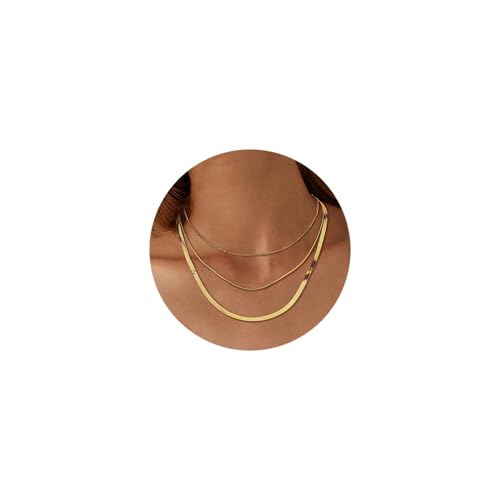 Adramata 3Pcs Halskette Damen Edelstahl Kette Damen Schlangenkette Figaro Stapelbar Halskette Set Gold/Silber