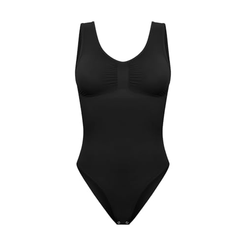 creamy fabrics Damen Figurformender Shapewear Bodysuit mit Slip – Tank Body mit breiten Trägern – Starke Kompression Bauch & Taille – Nahtlos für glatte Silhouette & Po-Lifting – Schwarz L