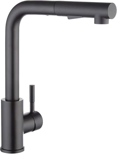 CECIPA Hochdruck Wasserhahn Küche Schwarz, Küchenarmatur Ausziehbar, Spültischarmatur mit Brause Zwei Wasserstrahlarten, Armatur Küche 360° Schwenkbar, Mischbatterie Küche Edelstahl, X203B