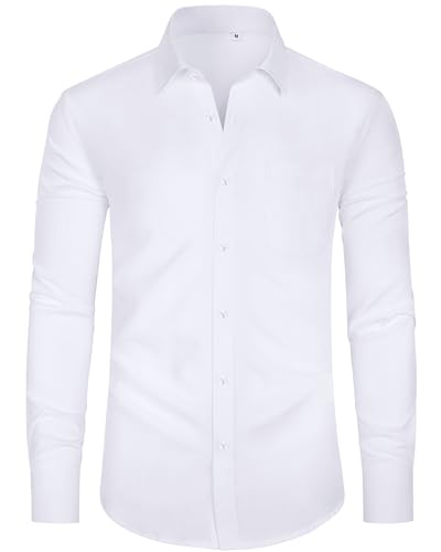 J.VER Hemd Herren Langarm Bügelfrei Business Hemd Regular Fit Anzug Freizeithemden Elastiscer Modische Herren Hemden,Weiß,M
