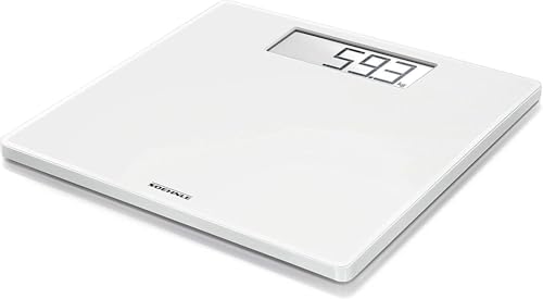 Soehnle Style Sense Safe 100 Personen Digitalwaage mit extragroßer LCD-Anzeige, Waage mit rutschhemmenden Standfüßen, flache Personenwaage, Weiß