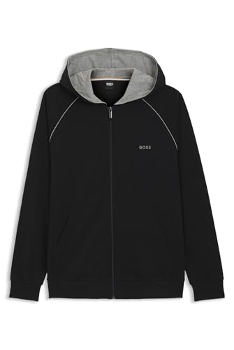 BOSS Herren Mix&Match Jacket H Hoodie aus Stretch-Baumwolle mit Reißverschluss und Kontrastpaspeln Schwarz001 L