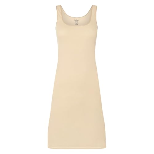 BestSale247 Damen Unterkleid Bambusviskose-Slipkleid Unterröcke Nachthemd mit Breiten Trägern (Beige Lang, XXL-3XL)