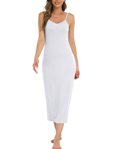 Vlazom Damen Unterkleid mit Trägern Sexy Unterröcke lang Negligee Full Slip Sommerkleid Damen Nachtwäsche(M,Weiß)