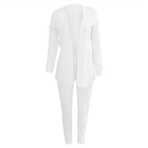 blazer damen elegant,Hosenanzüge für Damen Festlich Elegant Blazer Einfarbig Streetwear Zweiteiler Hosenanzug Business Anzug Set Slim Fit 2 teiler Sommer Freizeitanzug Sportlich Büro Outfit,Weiß XXL
