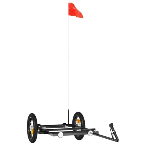 vidaXL Fahrradanhänger, Anhänger für Fahrrad, Lastenanhänger mit Deichsel Sicherheitsflagge, Transportanhänger 30kg, Schwarz Eisen