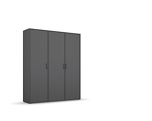 Rauch Möbel Voyager Schrank Kleiderschrank Drehtürenschrank, Grau metallic, Schwarz, 3-türig, inkl. 1 Kleiderstange, 4 Einlegeböden BxHxT 140x194x53 cm