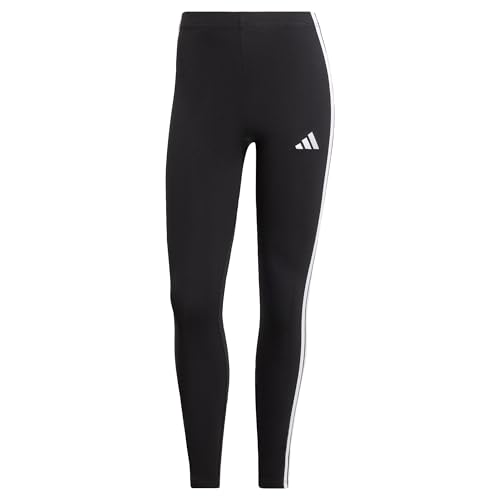 adidas Damen Essentials 3-Stripes Cotton Leggings, Black/White, L
