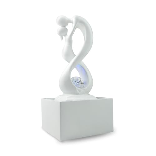 Zen'Light - Moderner Zimmerbrunnen Amor Weiß mit Farbigem LED-Licht - Zeitgenössische Innendekoration, Ideal für Meditation und Entspannung - Geschlossener Kreislauf mit Rotierender Kugel - 31x14x14cm