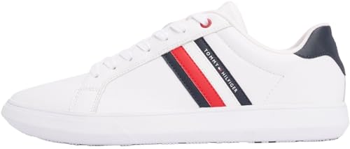 Tommy Hilfiger Herren Cupsole Sneaker Essential Leather Low Top, Weiß (White), 44
