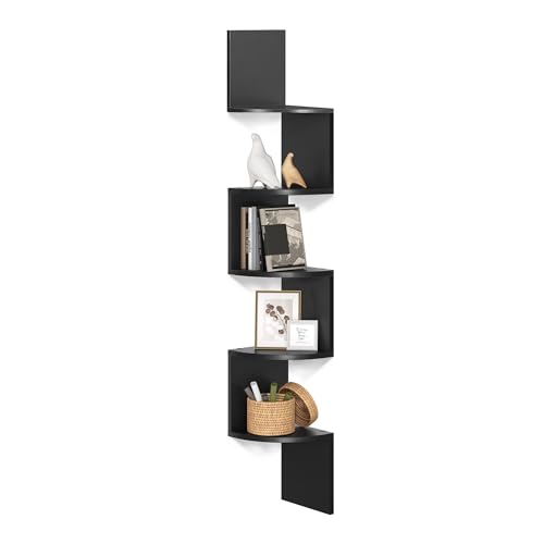 VASAGLE Eckregal, Wandregal 5 Ebenen, Schweberegal für Bücher, Bücherregal, Pflanzenregal für Schlafzimmer, Wohnzimmer, Badezimmer, Homeoffice, tintenschwarz