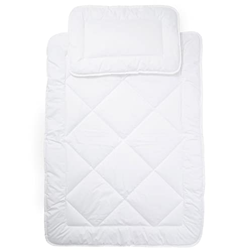 H&F Heimtextilien Kinderbettdecke Babybettdecke | Steppdecke mit Kissen Set für Kinder und Baby | Kinderdecke, Babybett Decke mit Kissen | Bettzeug: Baumwolle Weiß | Große: 90x120 + 40x60 cm