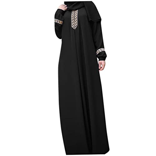 Naisidier Damen Kleid muslimisches Gebet Abaya islamische Robe Maxi afrikanischer Kaftan Türkei Islam Dubai Türkei Kleid in voller Länge mit Hijab, XL, Schwarzer Xl