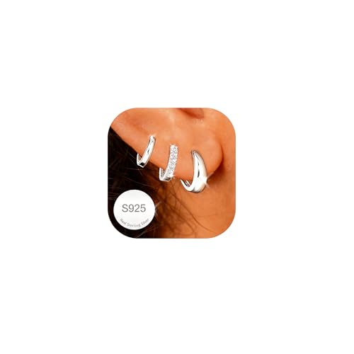 AVOTTO 3 Paar Ohrringe Silber 925 Set für Damen Hypoallergen 14K Gold Ohrring Stacks Silber Ohrringes Huggie Hoops Ohrringe für mehrere Piercings