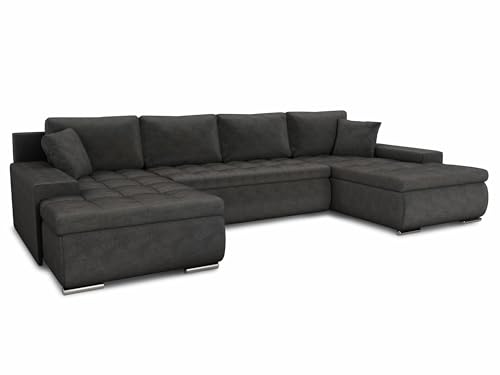 Sofnet Wohnlandschaft mit Schlaffunktion Faris U-Form - Couch, Schlafsofa mit Bettkasten, Couchgranitur mit Bettfunktion, Big Sofa, Bettsofa (Dunkelgrau (Kronos 22))