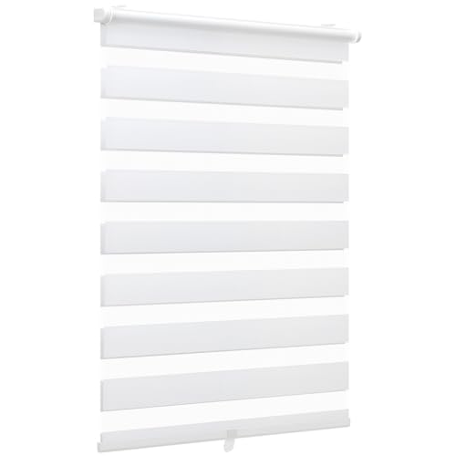 Sekey Doppelrollo Klemmfix ohne Bohren Doppelrollo Duo Rollo Schnurlos Rollo Faltrollo 95x210cm, Weiß