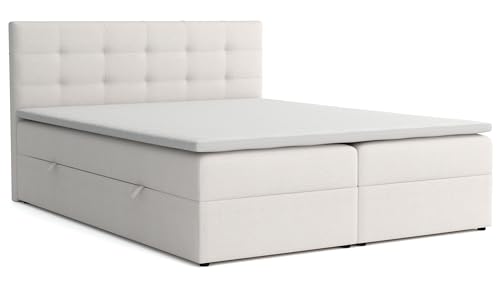 VENASI MÖBEL Jessa Boxspringbett mit Bettkästen H2/H3 Matratze und Topper (Beige, 180 x 200 cm)