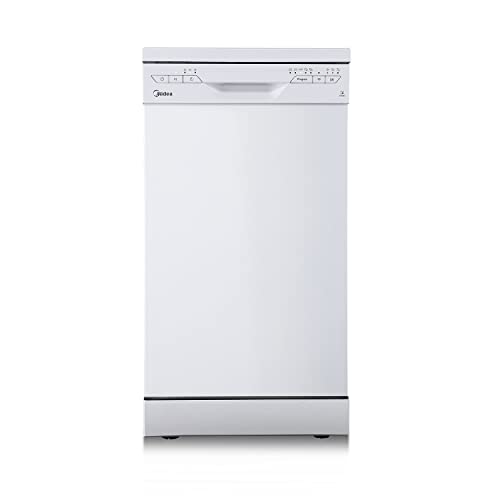 Midea SF 3.45NW PRO Geschirrspüler 45 cm Freistehend und Unterbaufähig, 9 Maßgedecke, Spülmaschine mit WLAN, 5 Programme, Höhenverstellbarer Oberkorb, 47 dB, Weiß