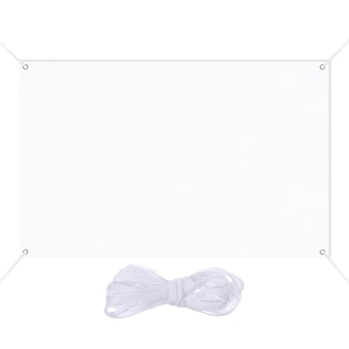 Larrel 180 x 110 cm Groß Leere Banner, Weiß Blanko Banner zum Bemalen mit Hängendem Seil Personalisiert Bannerfür Geburtstag Partyfeiern DIY Painting Outdoor Wandschilder Business Aktivitäten Display