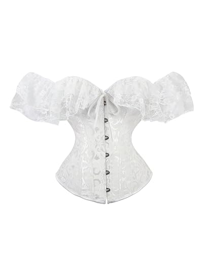 Damen-Korsett mit Schnürung, Blumendruck, Vintage-Stil, Unterbrustkorsett, Frontverschluss, Bustier, Taillenmieder, Body Shaper, H-weiß, S