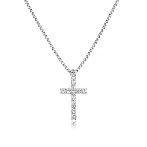 WKRTDY 1 Stück Herren Damen Kette mit Kreuz-Anhänger & Zirkonia, Wikinger-Stil in Silber-Optik, christlicher Unisex-Schmuck, Schmuck für Männer & Frauen, Herren-Kreuz-Halskette mit Zirkonen