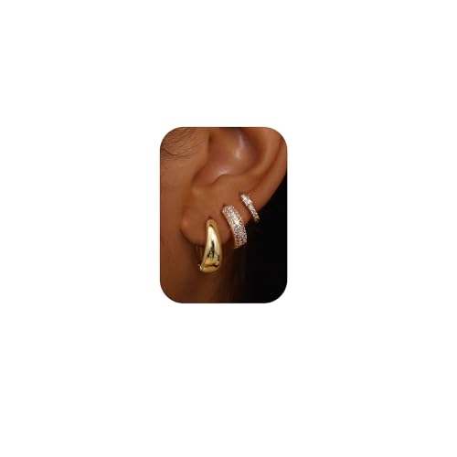 Chriscoco 3Paar Ohrringe Gold Set: Goldene Creolen & Silber Ohrringe, Damen Hypoallergen, Leichte Kleine Creolen für Mädchen