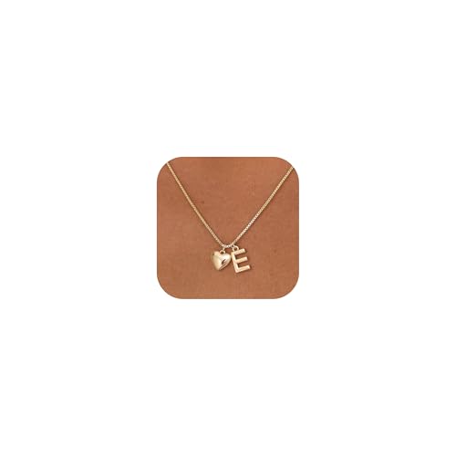 HANLI Gold Herz E Buchstaben Halskette Damen Namenskette Namen Kette Mit Kleinem Herz Buchstaben Anhänger Personalisierte Initial Kette Für Damen Mädchen Beste Freundin Geschenk Schmuck