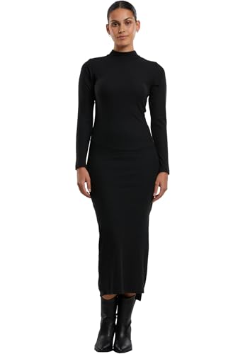 Urban Classics Women's TB6933-Ladies Rib Longlseeve Mockneck Dress, Black, Small