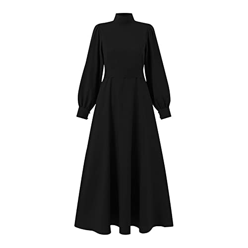 DOTBUY-SHOP Muslimisches Kleid Damen Ohne Hijab Muslim Hoher Kragen Lange Robe Naher Osten Dubai Türkei Arab Islamischer Ramadan Sommerkleid Gebetskleidung Abaya für Frauen