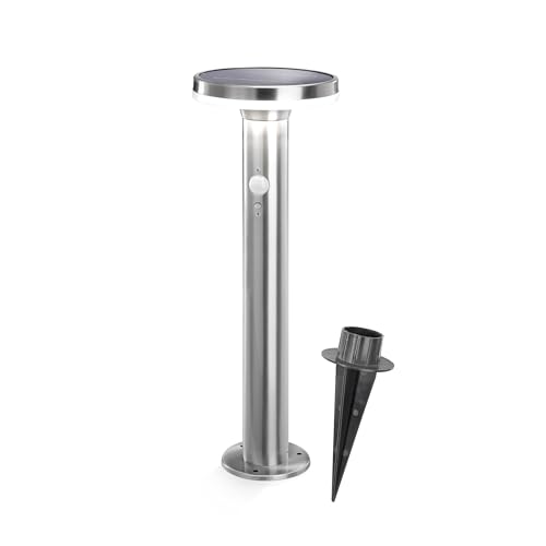 Esotec Solar LED Aussenleuchte mit Bewegungsmelder LENA H=44,5cm, Edelstahl-Gehäuse, 3 Modi, Erdspieß + Schraubsockel Außenbeleuchtung Garten 102594