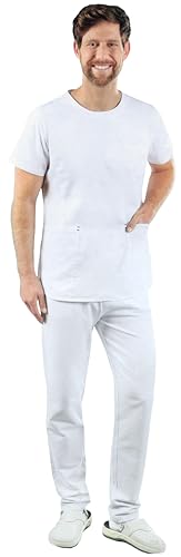 Brandsseller Schlupfhose für Medizin & Pflege Arbeitshose 100% Baumwolle Hygiene und Frische Silver Protection Seitentaschen Elastischer Bund mit Kordelzug Weiß 48/50