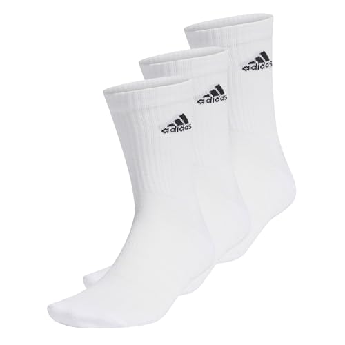 adidas Unisex Cushioned Crew Socks 3 Pairs, White / Black, 6.5-8