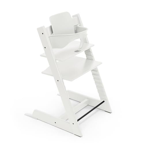 Stokke Tripp Trapp Hochstuhl, White - Inklusive Stuhl + Baby Set2 für Kinder von 6-36 Monaten - Verstellbar, ergonomisch & leicht zu reinigen