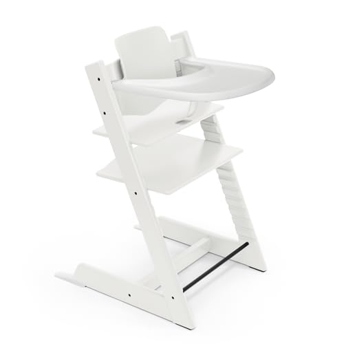 Stokke Tripp Trapp Hochstuhl (White) mit Stokke Tray (White) - ein verstellbares, ergonomisches und leicht zu reinigendes Babyset für Kinder im Alter von 6-36 Monaten