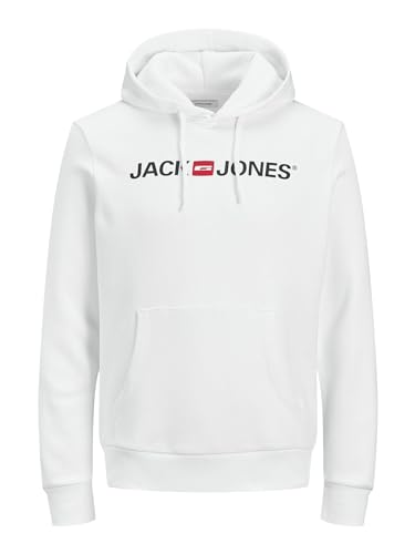 Herren Jack & Jones Corp Logo Sweat Hood Kapuzen Sweatshirt Basic Jumper Reg Fit, Farben:Weiß, Größe Pullover:M