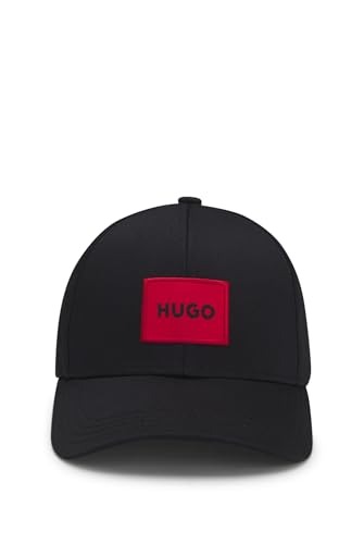 HUGO Herren Men-X 581-RL Cap aus Baumwoll-Twill mit rotem Logo-Label Schwarz Stck