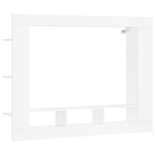 vidaXL TV Schrank, Wohnwand mit Stauraum, Schrankwand Anbauwand für Wohnzimmer, Lowboard Fernsehtisch Wandmontage, Weiß Holzwerkstoff