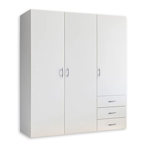 HARRY Kleiderschrank Weiß - Vielseitiger Drehtürenschrank 3-türig für Ihr Schlafzimmer - 150 x 176 x 51 cm (B/H/T)