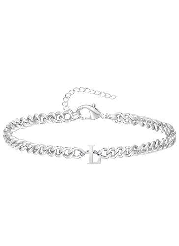 TOLOWOBK Armband Herren mit Buchstaben, Silber Edelstahl Panzerkette Armband Männer Jungen A-Z Buchstabe Armbänder für Herren Junge Valentinstag Geburtstag Geschenk für Mann Papa Sohn Enkel Bruder