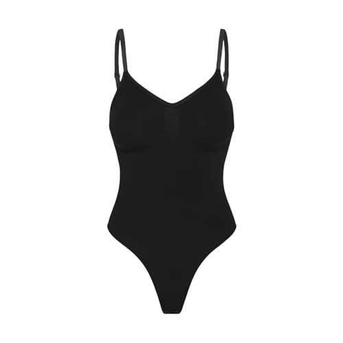 creamy fabrics Damen Figurformender Shapewear Bodysuit mit String-Rückenteil – Nahtloser Body für unsichtbaren Sitz – Starke Kompression Bauch & Taille – Verstellbare Träger