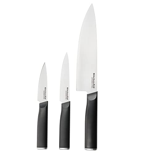 KitchenAid 3er Set japanische Messer mit Klingenschutzhülle, scharfe Küchenmesser aus Hartstahl