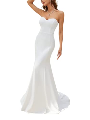 TJwanlifu Damen ärmelloses Meerjungfrau Brautkleid Brautkleid, weiß, 36