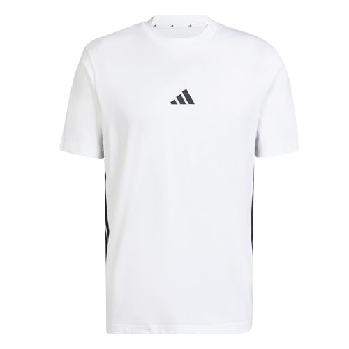 Adidas Men's Essential Three Stripes Single Jersey Tee, White/Black, L