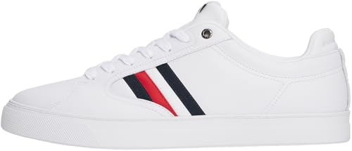 Tommy Hilfiger Herren Cupsole Sneaker Icon Court Stripes aus Leder, Weiß (White), 41