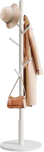 edihome, Garderobenständer, aus Holz, für Kleidung, 8 Haken, 172 x 38 x 38 cm, für Eingangsbereich, Flur oder Schlafzimmer (Weiß)