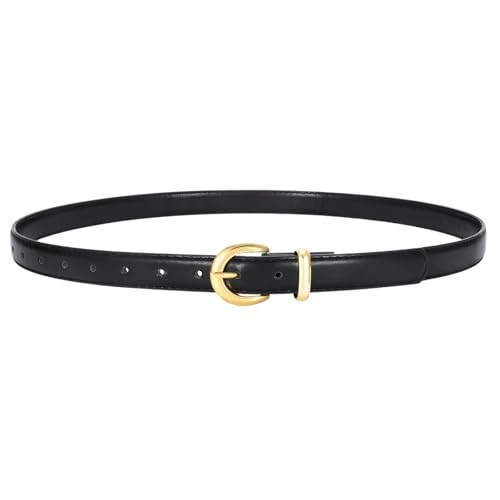 Waist Wow Skinny Gürtel für Damen aus Kunstleder | Mode Schmaler Ledergürtel mit Gold Schnalle für Jeans, Hosen & Kleider, Schwarz, S