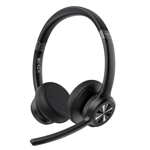 TECKNET V5.2 Bluetooth Headset mit Mikrofon, Wireless Headset mit Noise Cancelling und Stummschaltung Mikrofon, Wiederaufladbar On-Ear Kopfhörer kabellos für Trucker/Callcenter/Büro - 50+ Std. Akku