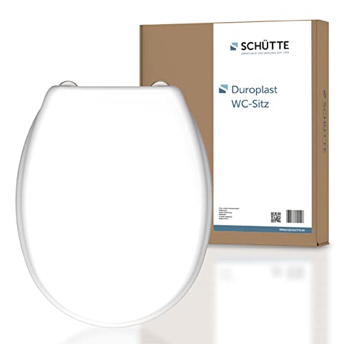 SCHÜTTE WC-Sitz ohne Absenkautomatik | Klodeckel mit Metallscharnieren | Kratzfestes Duroplast | Toilettendeckel und -brille bis 150kg belastbar | Universalgröße | Weiß