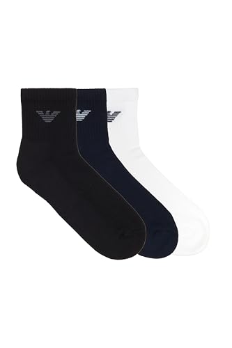 Emporio Armani Herren Casual Cotton 3-Pack Ankle Socks 3er-Pack Knöchelsocken, Weiß/Schwarz/Marineblau, Einheitsgröße