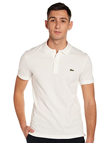 Lacoste Herren Polo-Shirt Kurzarm PH4012, Männer Polo-Hemd,2 Knopf,Slim Fit,Weiß,5